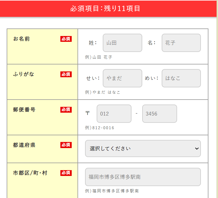 豊潤サジー　個人情報入力欄