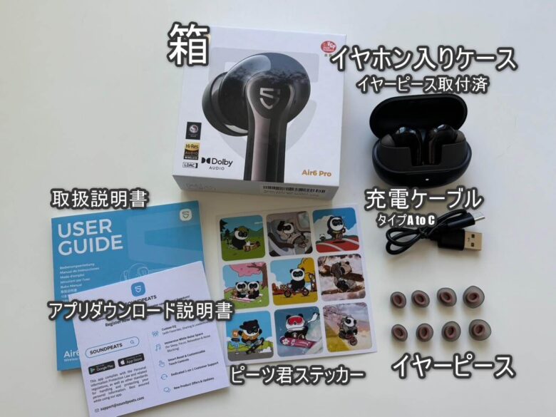 サウンドピーツ Air6 Pro 付属品
